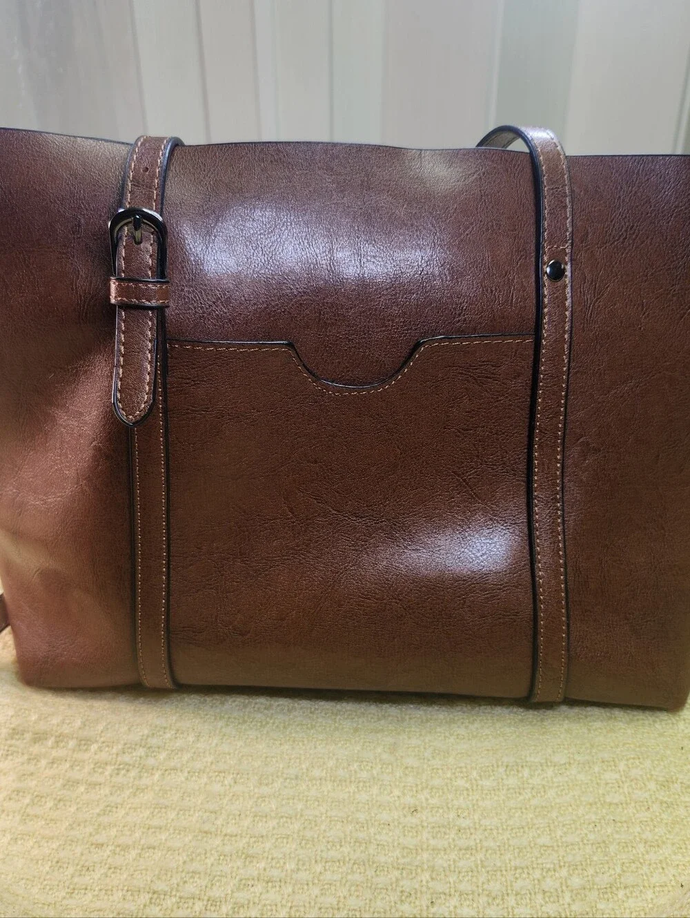 Men's Brown Leather Laptop Tote Bag with Front Pocket